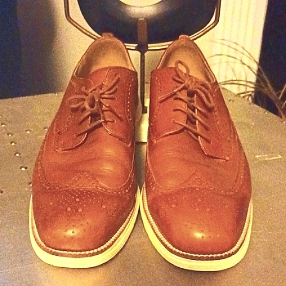 COLE HAAN Grand OS Cognac Leather Wingtip Sneakers